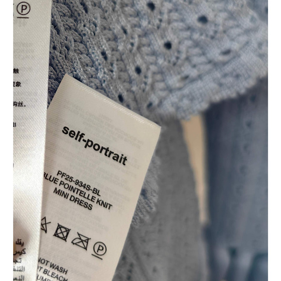 Self-Portrait Blue Pointelle Knit Mini Dress L - Picture 12 of 12